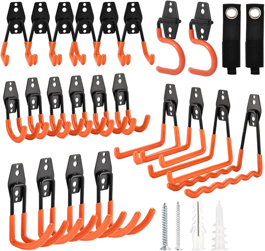 **Skiennix Heavy-Duty Garage Hooks - 24 Pack Steel Wall Mount Hangers for Bikes, Tools & Ladders**
