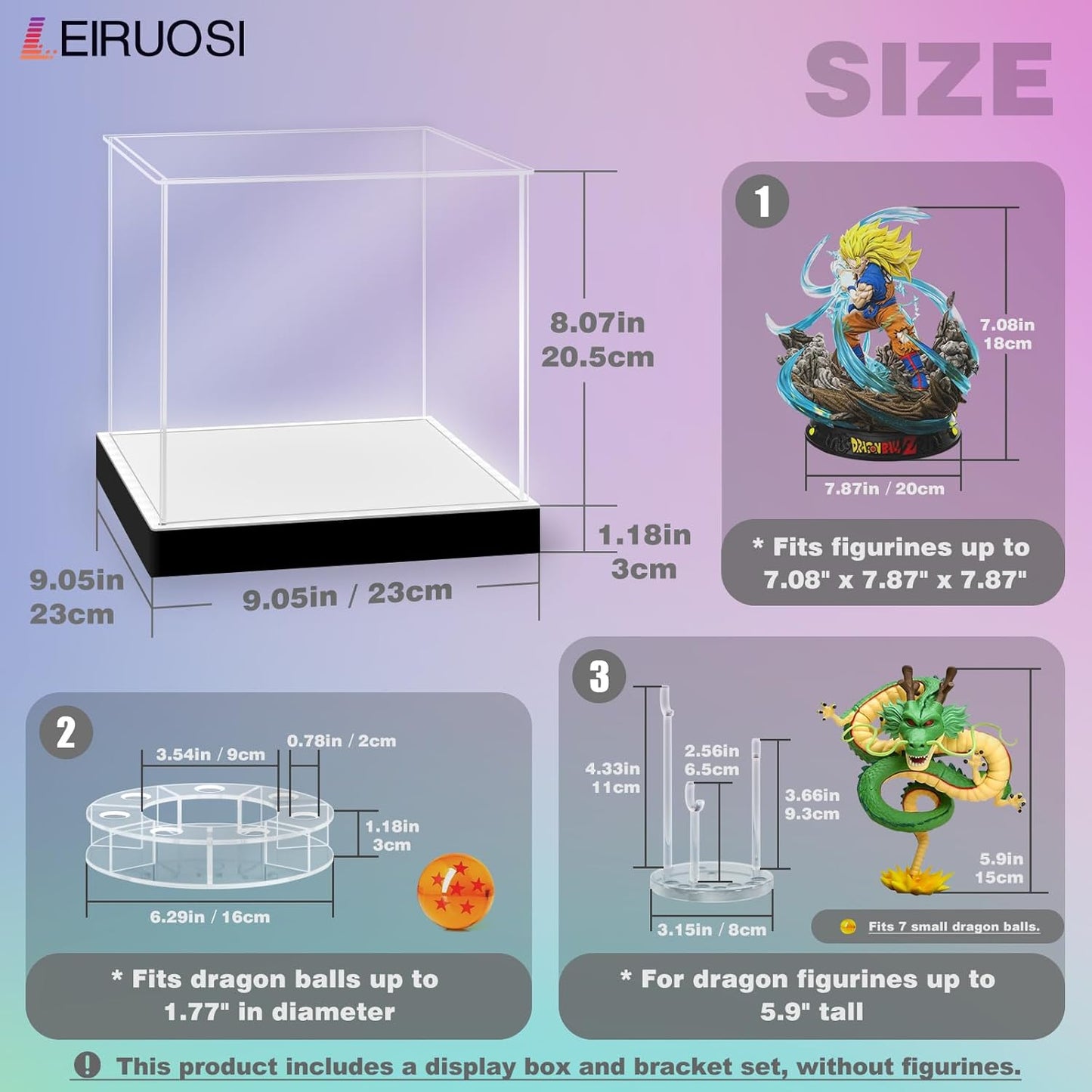 Shenron Clear Acrylic Display Case - LED Showcase for Dragon Shenlong Statue & Dragon Balls | Dustproof Protection