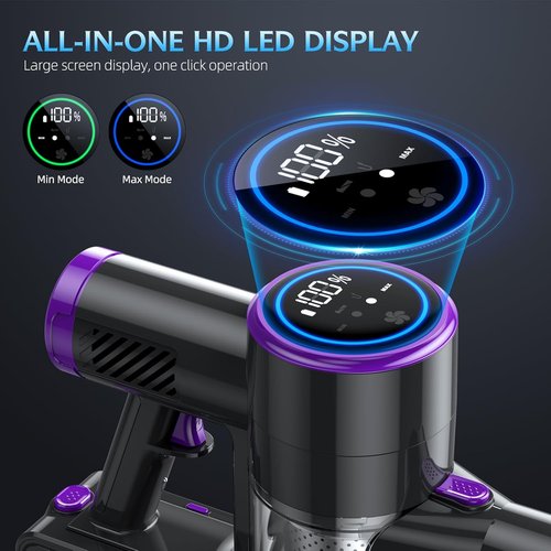 Bieiao Cordless Vacuum Cleaner - Lightweight 6-in-1 Stick Vacuum with LED Display & 40Min Battery Life