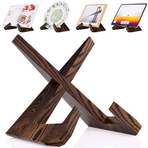 CeleVista Cookbook Stand for Kitchen, Counter Cook Book Holder, Book Stands Display for Echo Show 15,Echo Show 21, Recipe, Photo, iPad(Rustic Brown)
