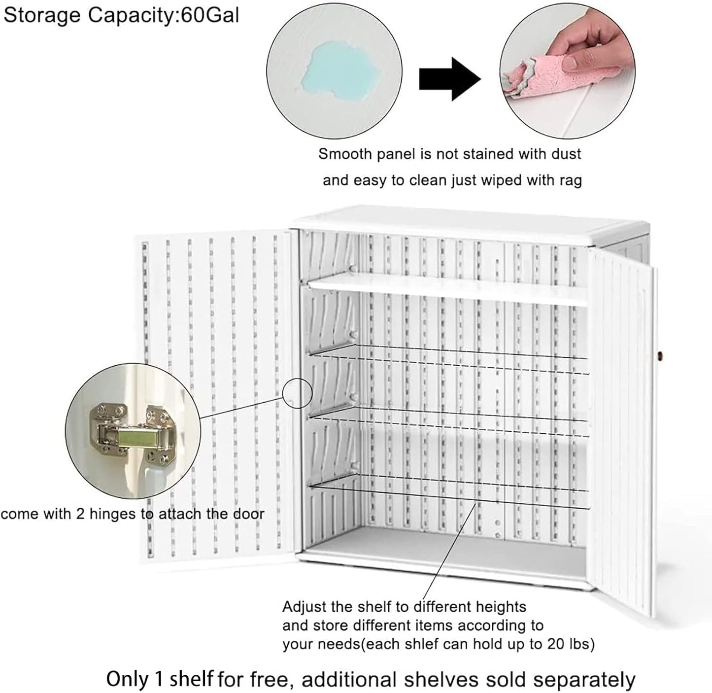 Mrosaa Waterproof Indoor Outdoor Storage Cabinet - Off White Plastic for Patio & Garden | 34.3''L x 15''W x 36.2''H