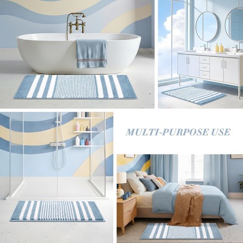 BSICPRO Bathroom Rugs - Extra Soft Shaggy Chenille Bath Mat | 24x16 Inch, Non-Slip, Quick Dry, Light Blue