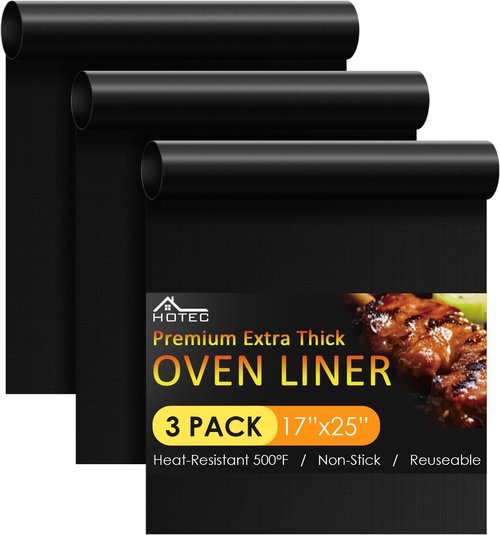 HOTEC Heavy Duty Oven Liners - 3 Pack Non-Stick Mats | 17"x25" Heat Resistant Up to 500°F, BPA & PFOA Free