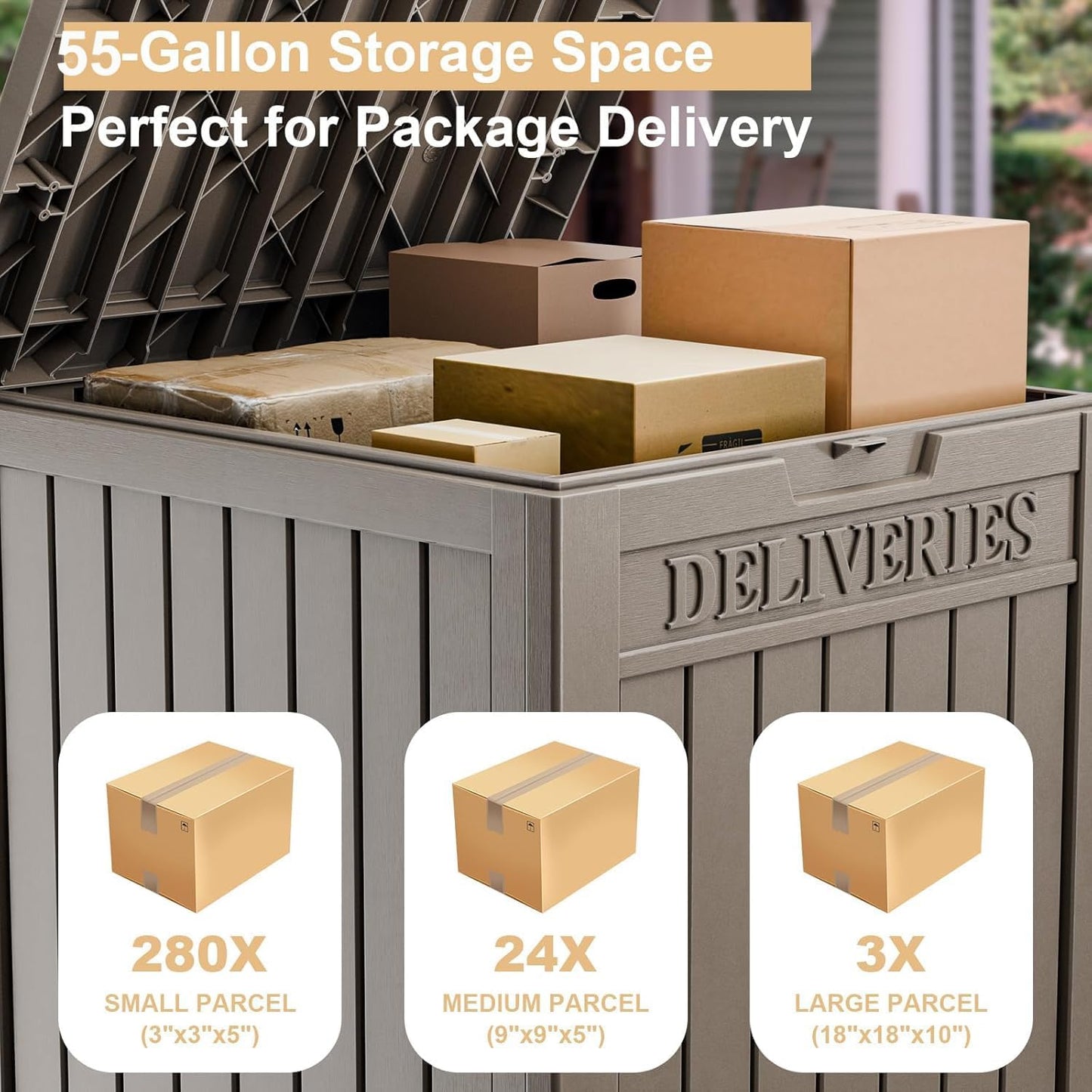 PatioZen 55 Gallon Package Delivery Box - Lockable & Waterproof Outdoor Container | Grey