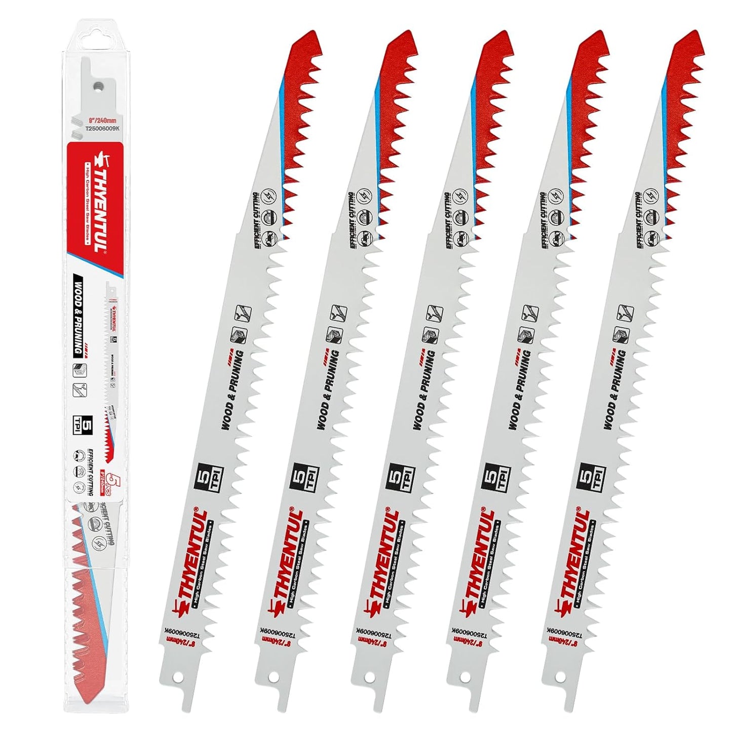 Wood Pruning Reciprocating Saw Blades - Durable High Carbon Steel for Fast Tree Cutting | 9 Inch, 5 Pack