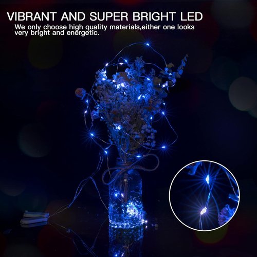 Brightown LED Fairy Lights - 12 Pack Battery Operated, Waterproof Silver Wire - 7 Feet, Blue & White for Weddings, Parties, and Decor