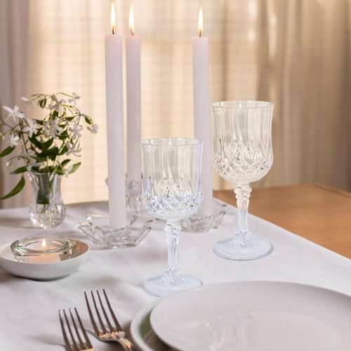 CHLJAR 24 PCS Plastic Clear Wine Glasses Goblets Clear Vintage Wine Glasses, Reusable Drinkware Vintage Champagne, Plastic Goblets for Parties for Wedding Reception Grand Event Party, 7oz