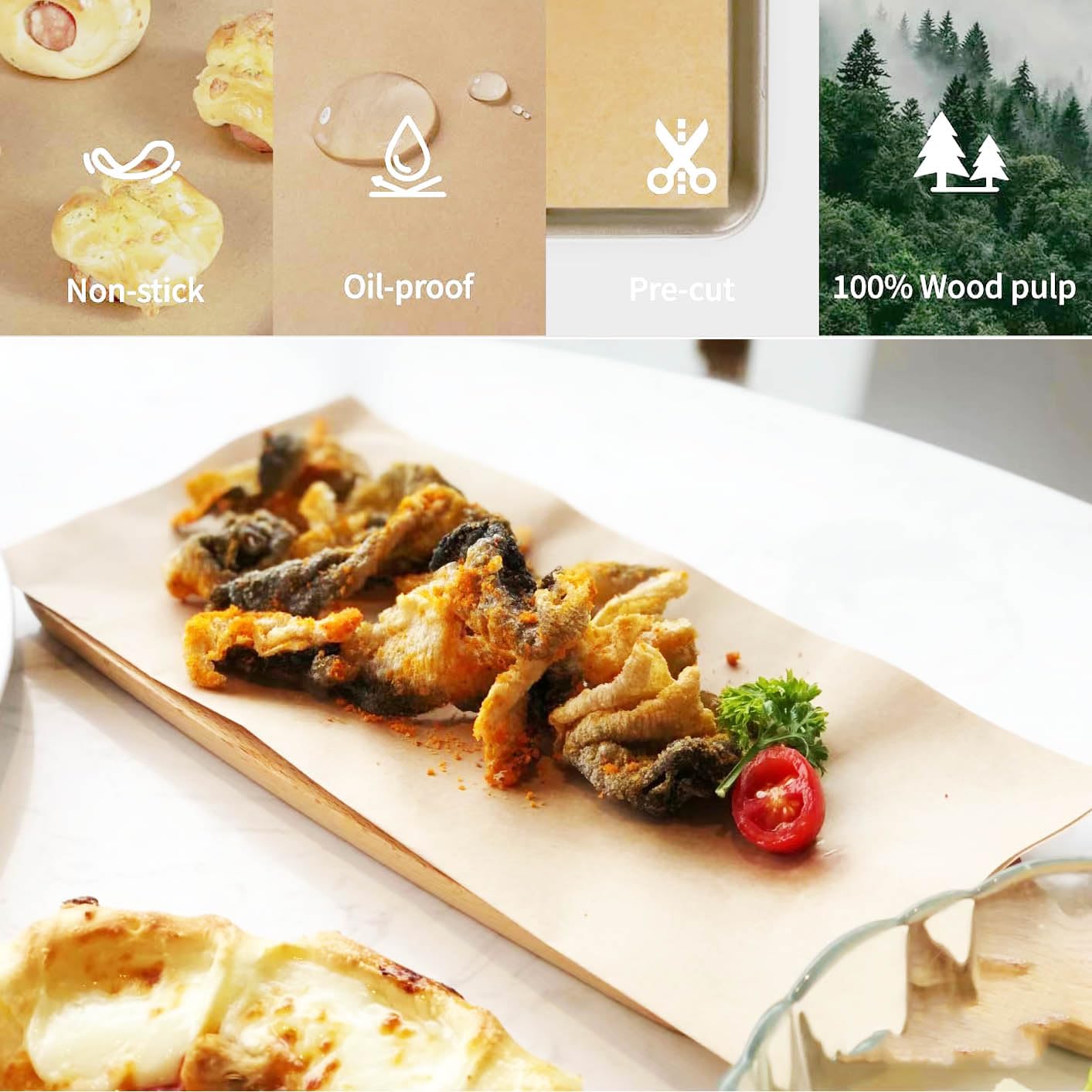100 Pcs Parchment Paper Baking Sheets,12x16 In /30X40 cm Non-Stick Precut Baking Kitchens Parchment Paper, Perfect for Baking Air Fryer Grilling Steaming Bread Cookie Cup Cake and More (Unbleached)