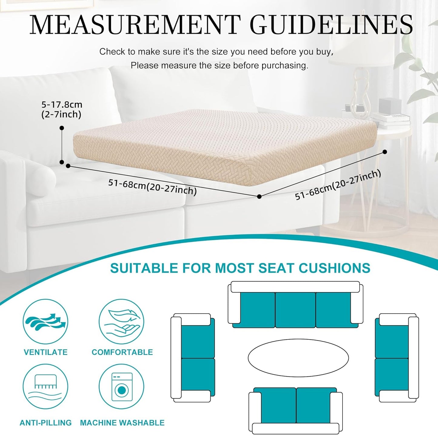 Skiennix 14-Piece Stretch Patio Cushion Covers - Washable & Reusable Outdoor Sofa Slipcovers | Beige