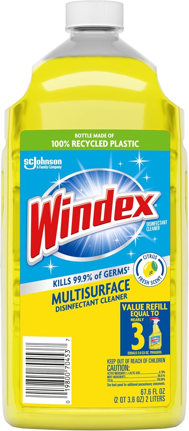 Windex Multipurpose Disinfectant Cleaner Spray - Citrus Fresh Scent, 2L | Eco-Friendly Recycled Plastic Bottle