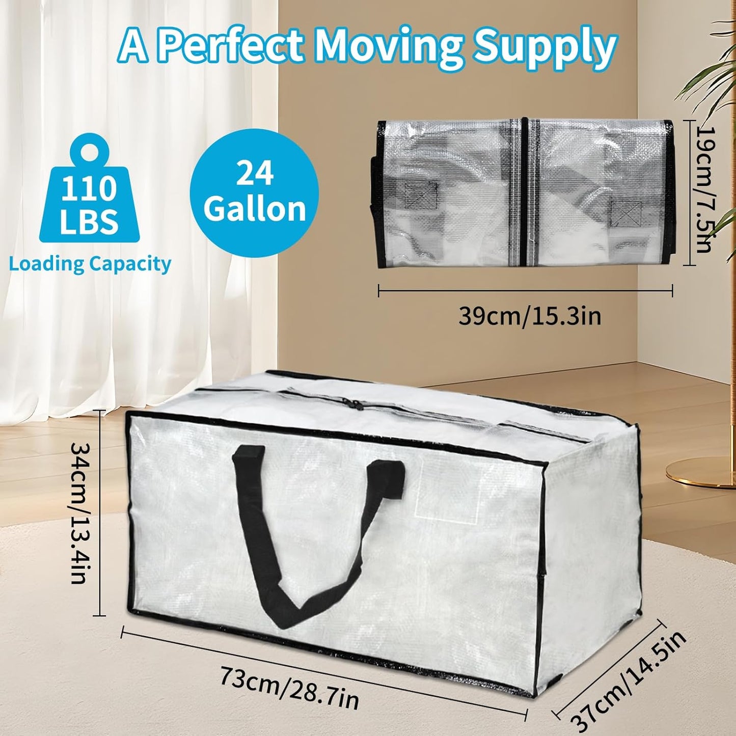 Skiennix Clear Moving Bags - 8 Pack Large Foldable Storage Bags with Handles for Clothes & Bedding