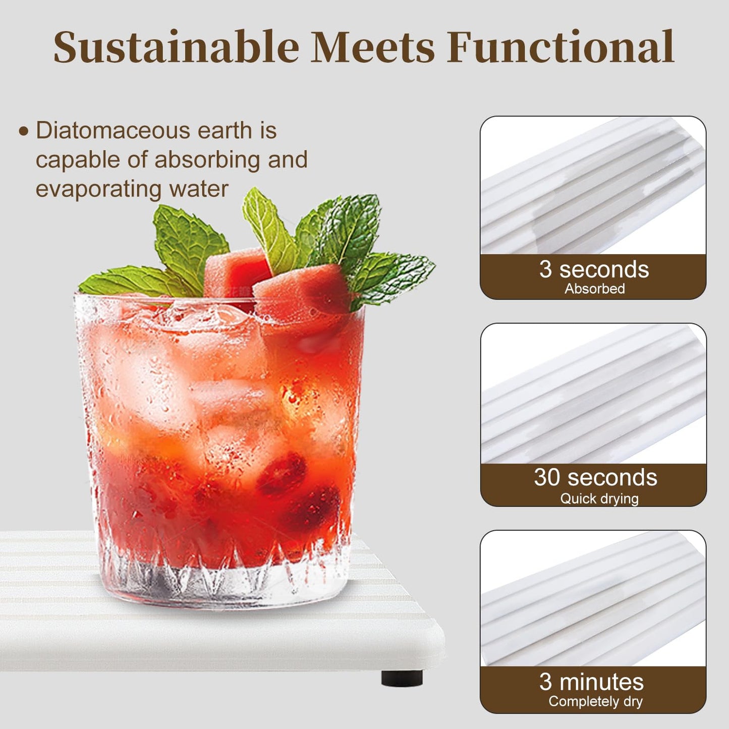 2 PCS Premium Diatomite Coasters with Grooved Design - Ultra Thirsty Absorbent Stone Tray for Soaps Dish, Plants, Toiletries - Keep Your Bathroom & Kitchen Counter Tops Dry & Tidy (8.27 x 3.94 Inches)