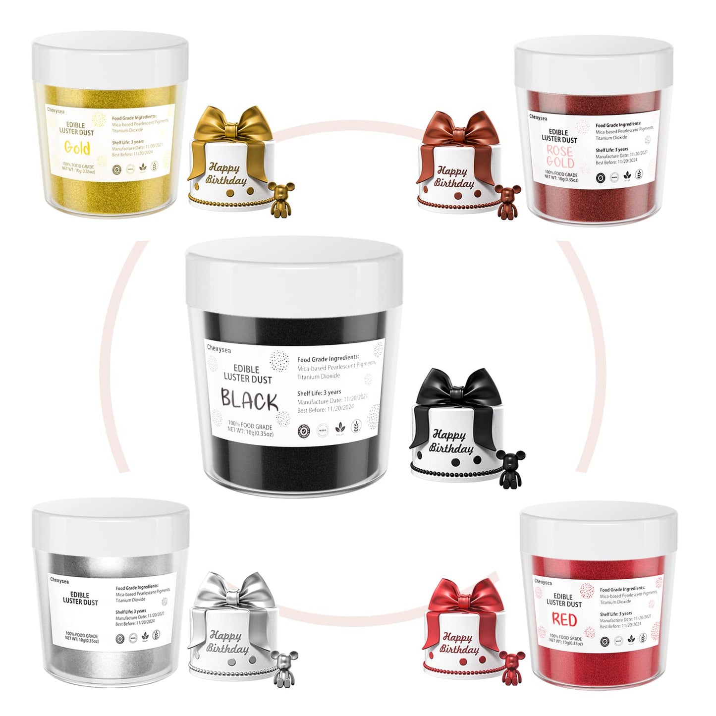 Black Edible Luster Dust 10 Grams, Food Grade Cake Luster Dust Tasteless Dessert Dusting Powders for Baking Cherrysea Food Coloring Powder for Cupcakes, Cake Pops,Fondant,Chocolate, Candy