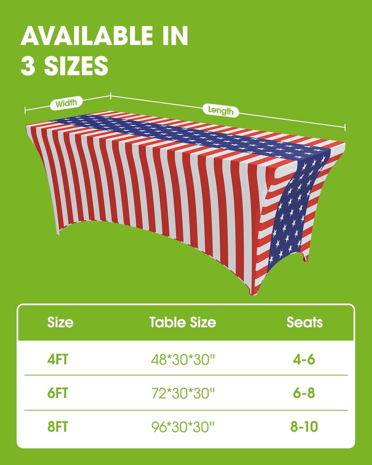 Pureegg 4th of July USA 250th Anniversary Spandex Tablecloth 6ft - 2 Pack, Patriotic American Flag Fitted Stretch Table Cover for 6 ft Rectangle Table, Tablecloth for Independence Day Party