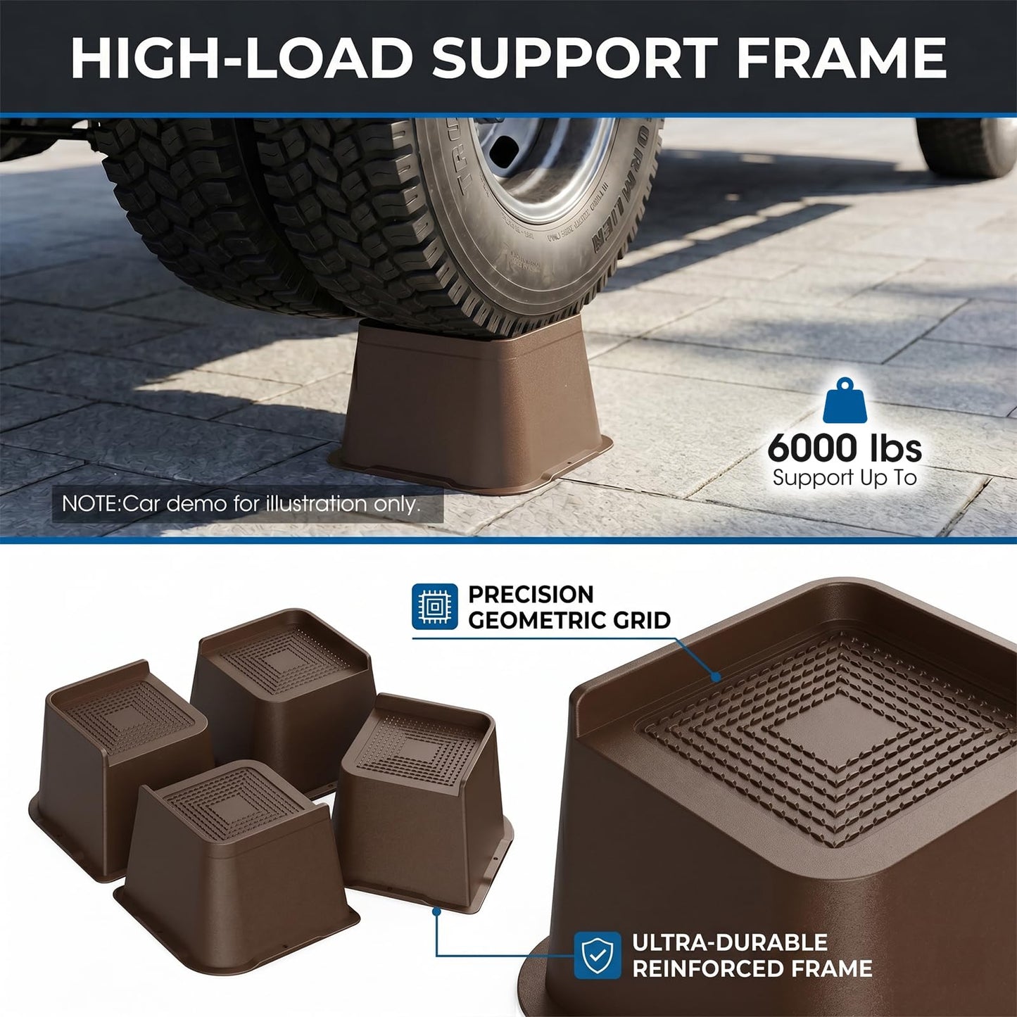 MXMZHXU Bed Risers 2 inch, 3 inch, 4 inch, 6 inch or 8 inch Heavy Duty Furniture Risers, Up to 6000 Lbs L Shaped Design Bed Lifts Blocks for Couch Desk Sofa Table (Dark Brown 4 Pack, 3 Inch)