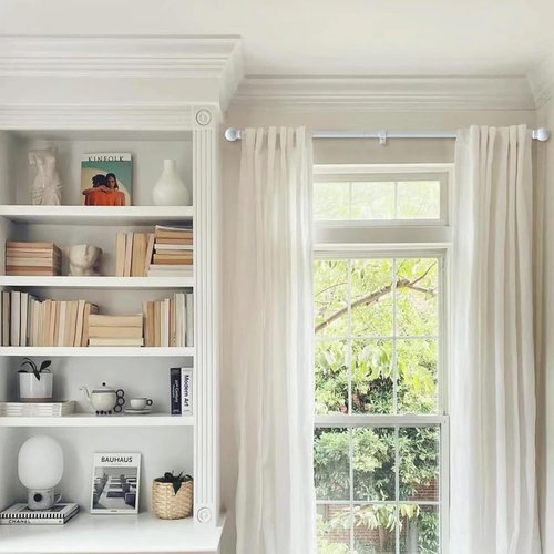 GXOACKJ Heavy-Duty Metal Curtain Rod Set - Decorative White, 48 to 84-Inch with Brackets