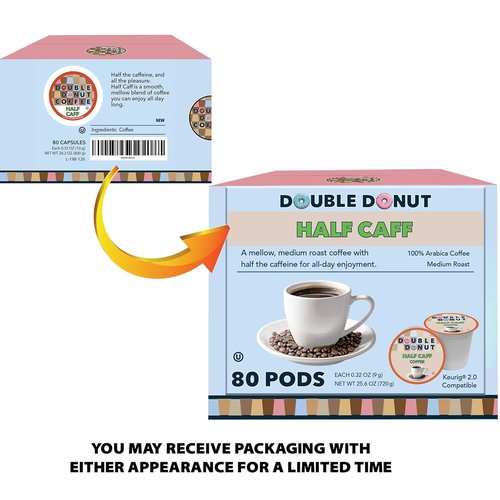 Double Donut Coffee Half Caff Pods - Single Serve Medium Roast for Keurig | 80 Count