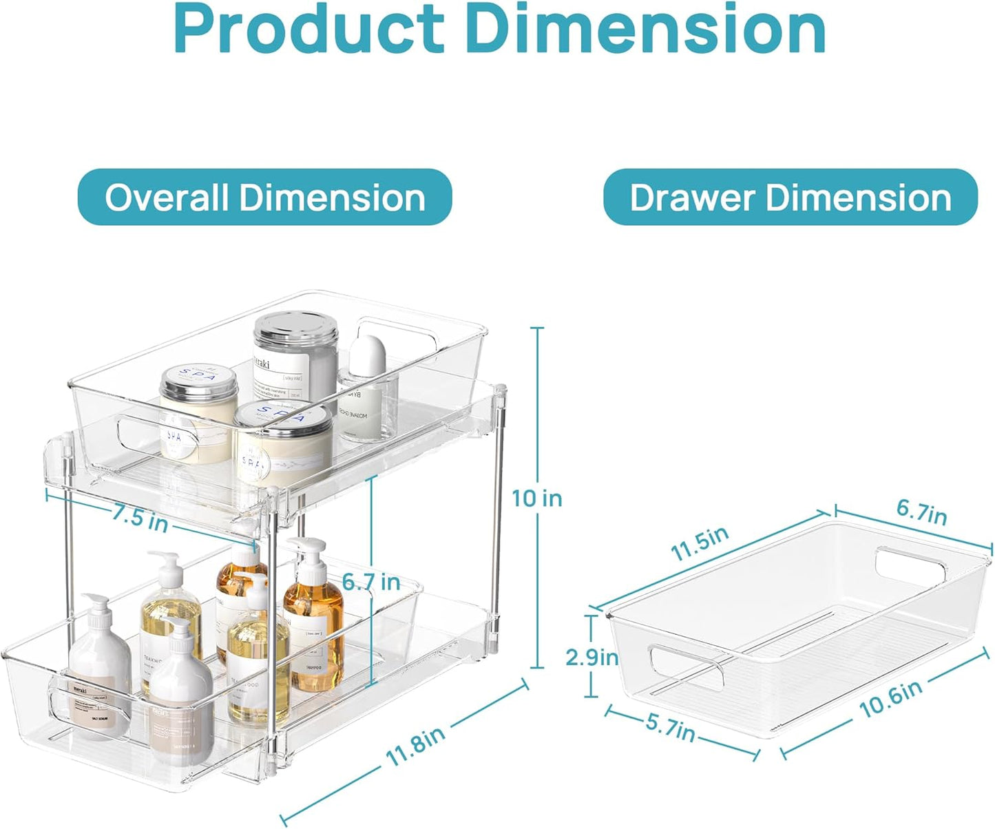 Vtopmart 4-Pack Bathroom Organizer - 2-Tier Clear Under Sink Storage Bins for Vanity & Kitchen