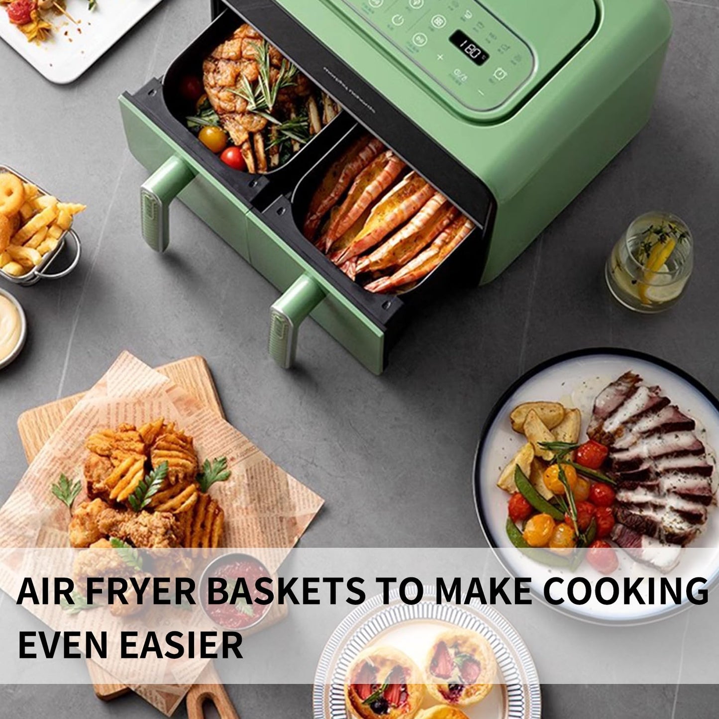 200 Sheets Air Fryer Liners Disposable Parchment Paper Compatible with Ninja Dual Foodi Air Fryer Toaster Ovens Rectangular Non-Stick Perforated Parchment Paper Double Basket for Air Fryer Accessories