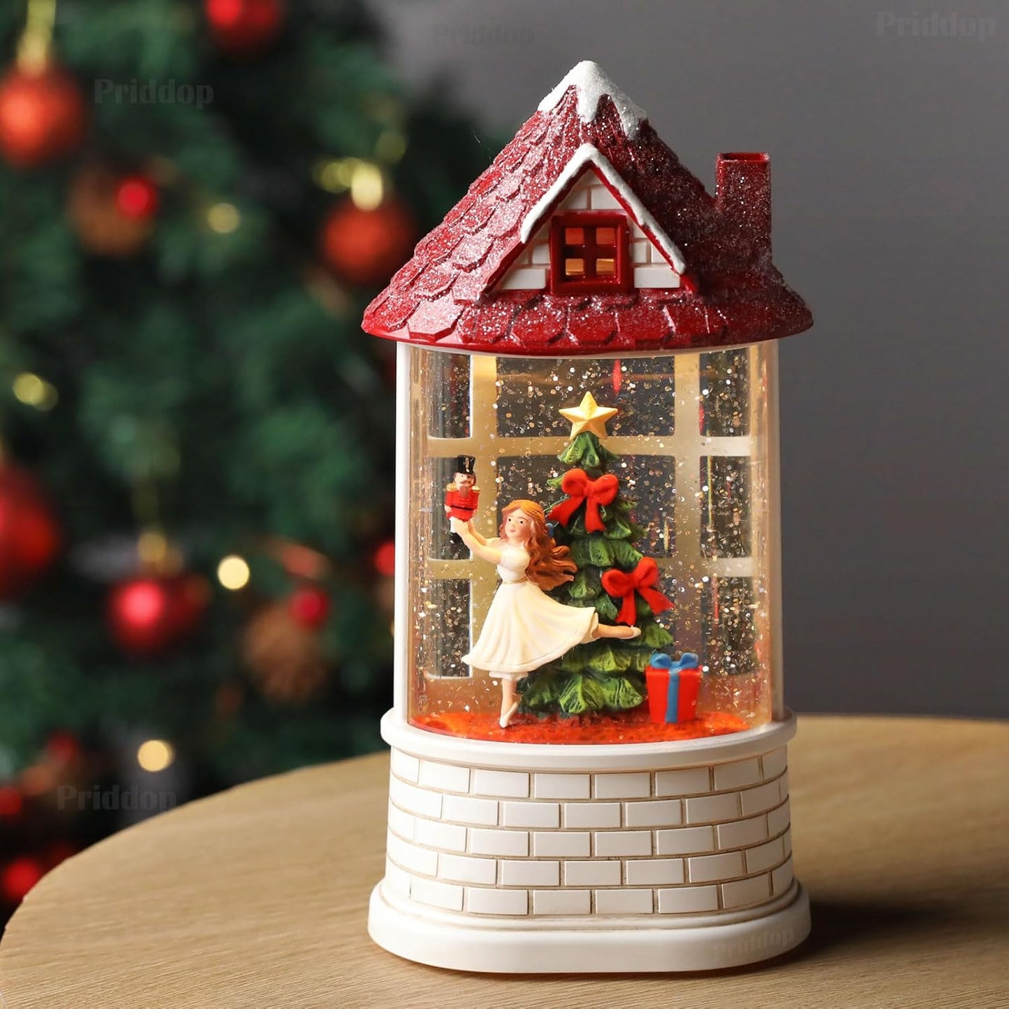 Priddop Nutcracker Snow Globe - Musical Ballerina Christmas Decoration | USB & Battery Powered