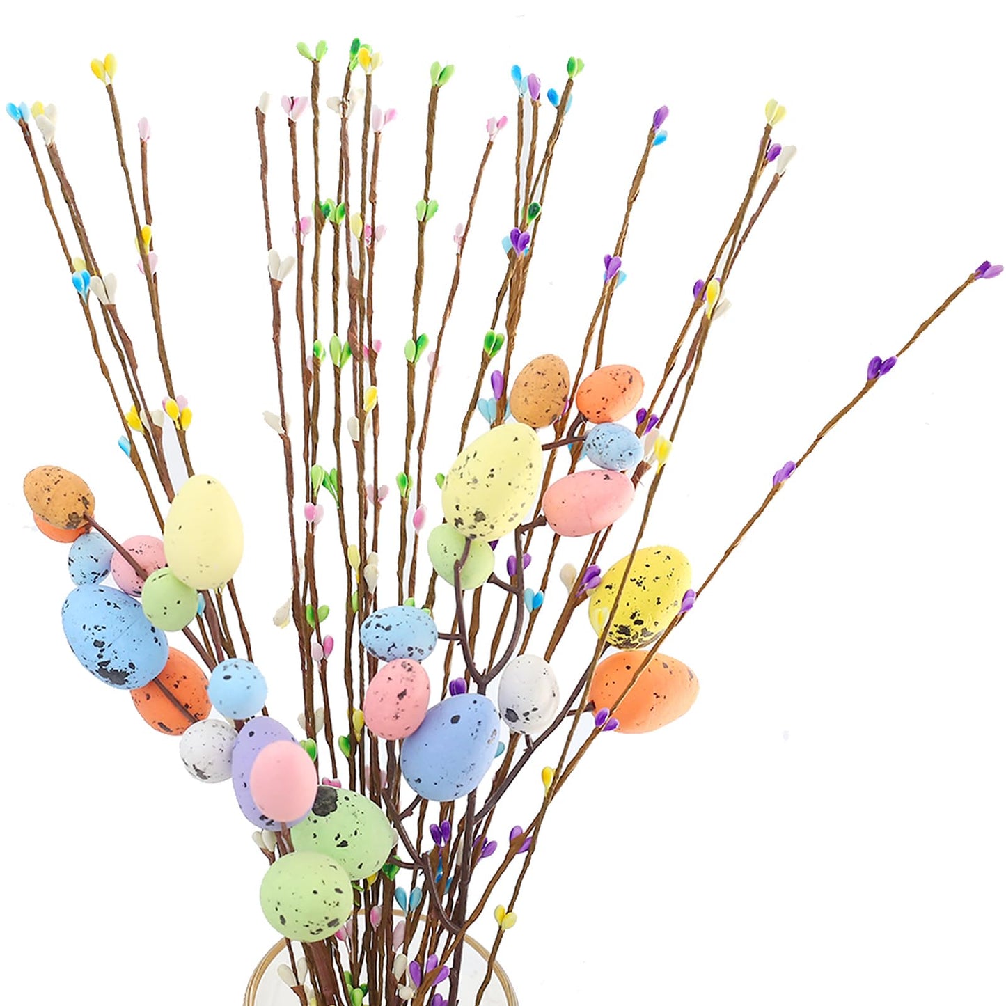 ToBeIT 26pcs Easter Egg Flower Stems Decorations Artificial Easter Spray Vine Eggs Spring Flowers with Easter Egg for Flower Arrangements Wreath Centerpiece