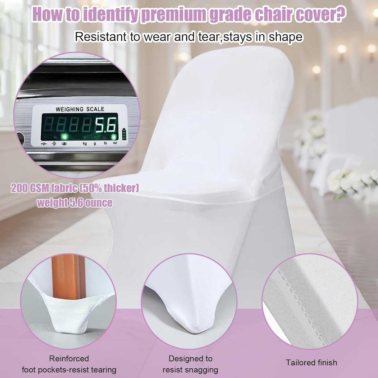 Skiennix Stretch Spandex Folding Chair Covers - 30 PCS Machine Washable White | Durable & Rip-Resistant for Events