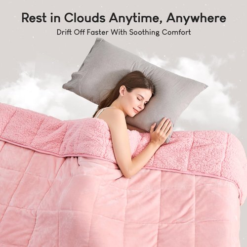 Cottonblue Sherpa Fleece Weighted Blanket 12lbs, Flannel Cozy Plush Blanket, Fuzzy Flannel Bedding Blanket Throw for Twin Full Bed, Minky Soft Blanket for Sofa Bed 48 x 72 inches, Blush Pink