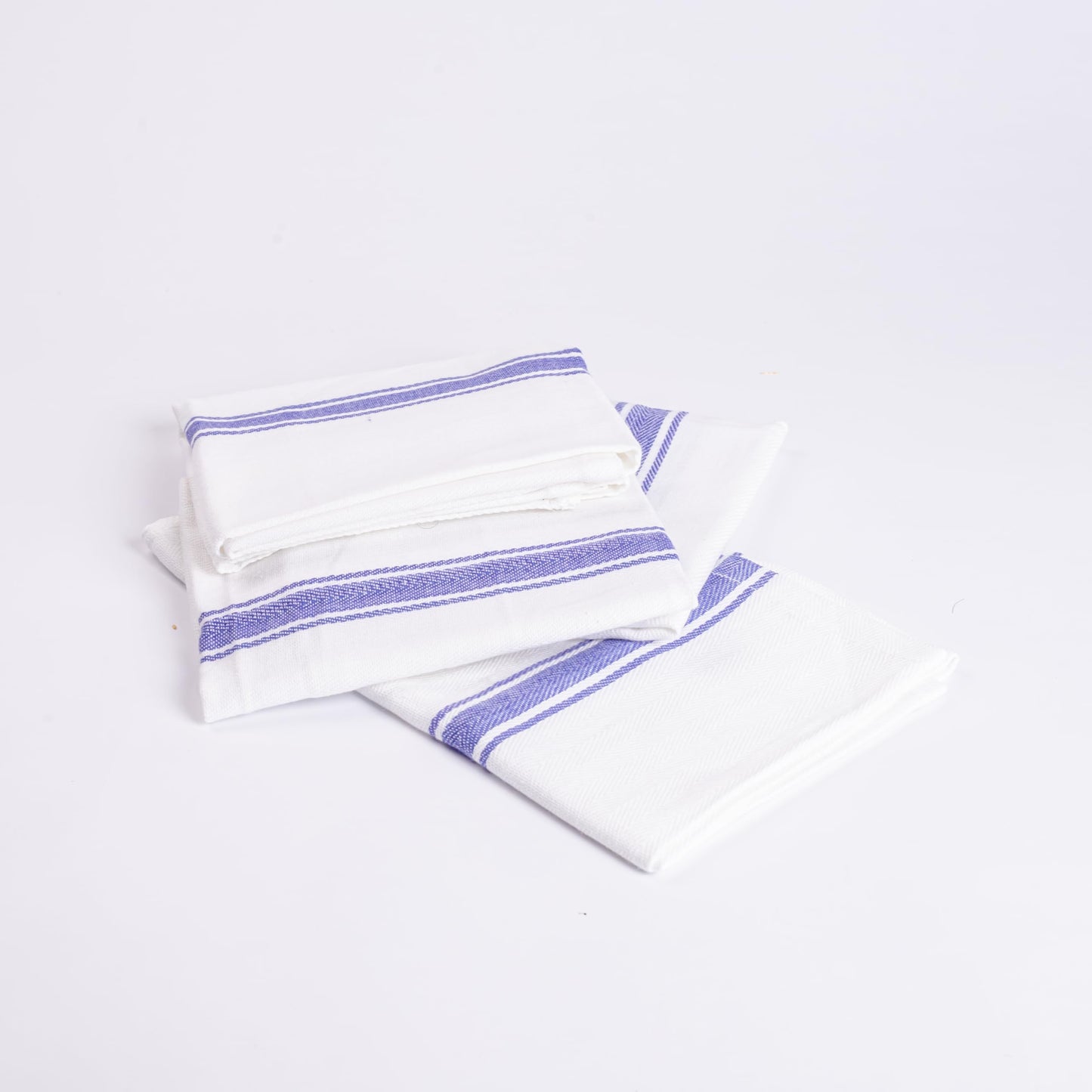 UrbanFocal Washable Kitchen Dish Towels - 100% Cotton Super Absorbent 12 Pack Reusable Cleaning Towel for Dishes | White with Blue Stripe, 14 x 26
