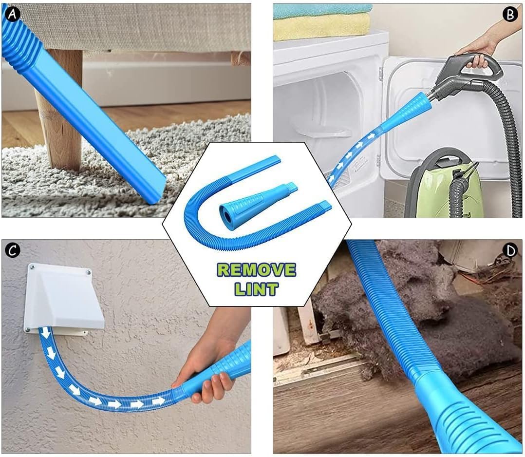 Sealegend 15-Piece Dryer Vent Cleaner Kit - 25-Feet Omnidirectional Lint Vacuum Attachment & Brush | Universal Adapters (Blue)