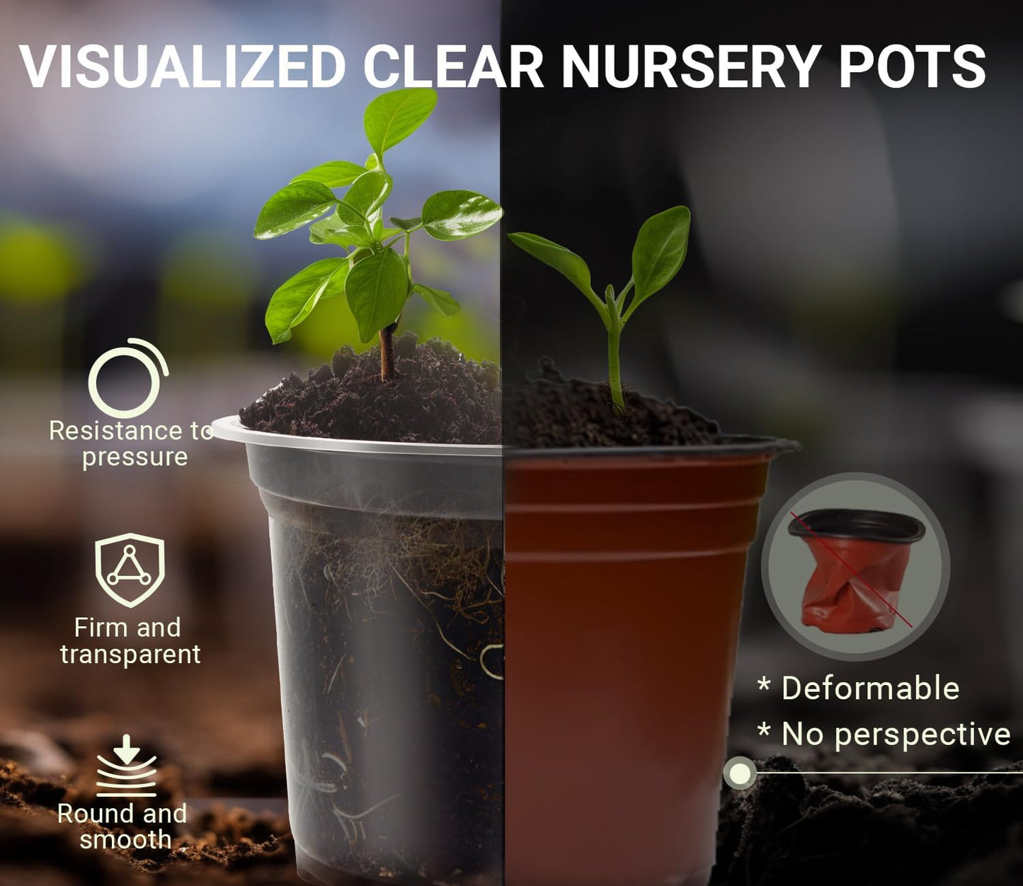 Skiennix Clear Nursery Pots - 30 Pack Plastic Seedling Pots with Drainage Holes | 3.5/4/5 Inch