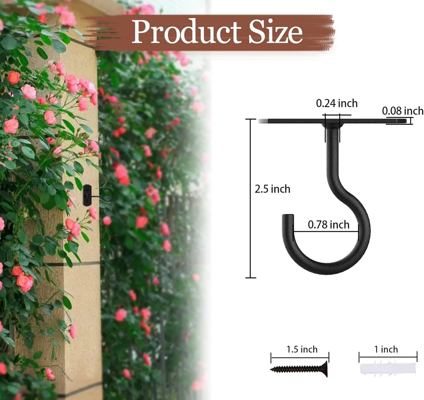 Skiennix Ceiling Hooks - 2-Pack 2.5-Inch Wall Hooks for Hanging Plants, Lights & Lanterns | Black