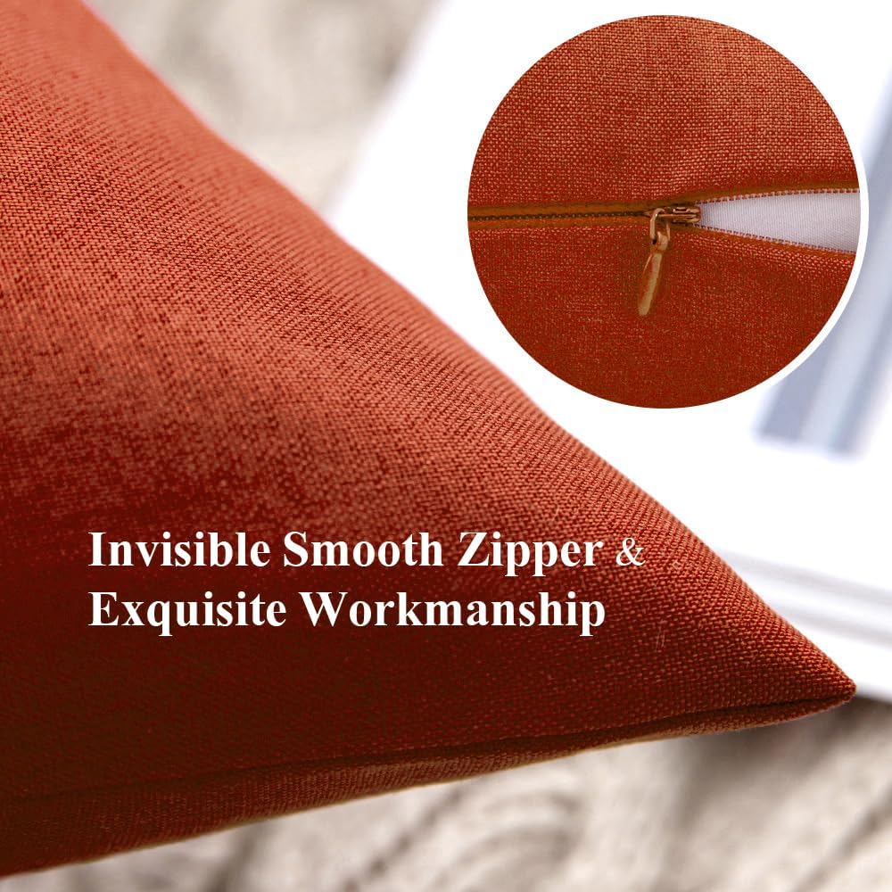 MIULEE Decorative Outdoor Throw Pillow Covers - Waterproof Faux Linen Cushion Cases | 20x20 Inch Burnt Orange