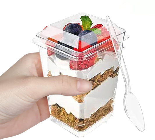 20 Pack 5 oz Plastic Dessert Cups with Lids, Yogurt Parfait/Appetizer Cup with Lids for Party, Mini Dessert Cups with Spoons Dessert Shooter Cups for Pudding, Fruit and Ice Cream (20)