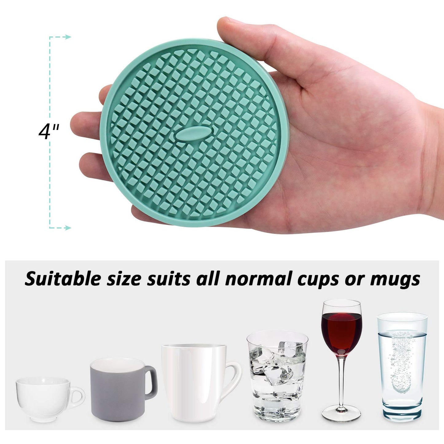 ME.FAN Silicone Coasters [6 Pack] Thickened Drink Coasters with Holder - Cup Mat - Non-Slip, Non-stick, Stay Put, Deep Tray - Prevents Furniture and Tabletop Damages(Navy Blue)