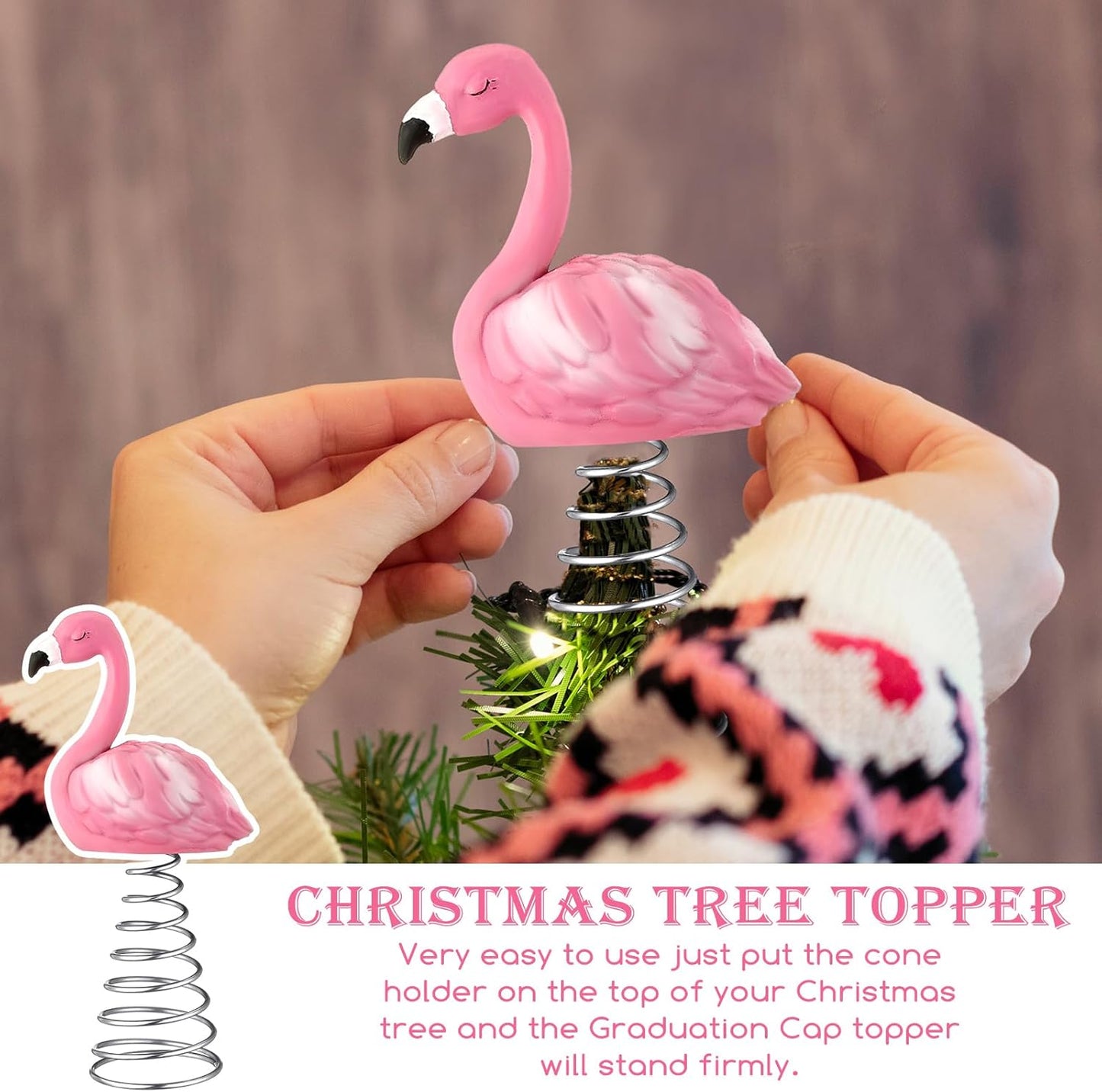 Queekay Mini Flamingo Ornament - 4 Inch Pink Tropical Tree Topper for Summer Parties & Weddings