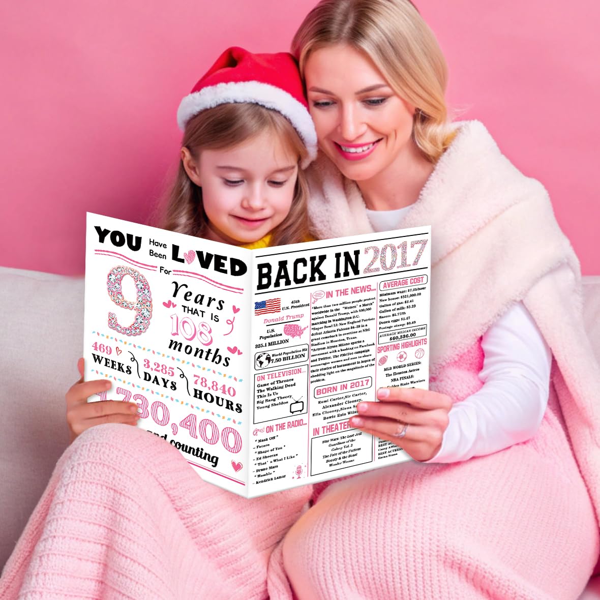ATTLVV 9th Birthday Card, 9th Birthday Decorations for Girls,Happy 9th Birthday Gifts for Daughter,Cute 9 Year Old Birthday Gift Cards for Granddaughter