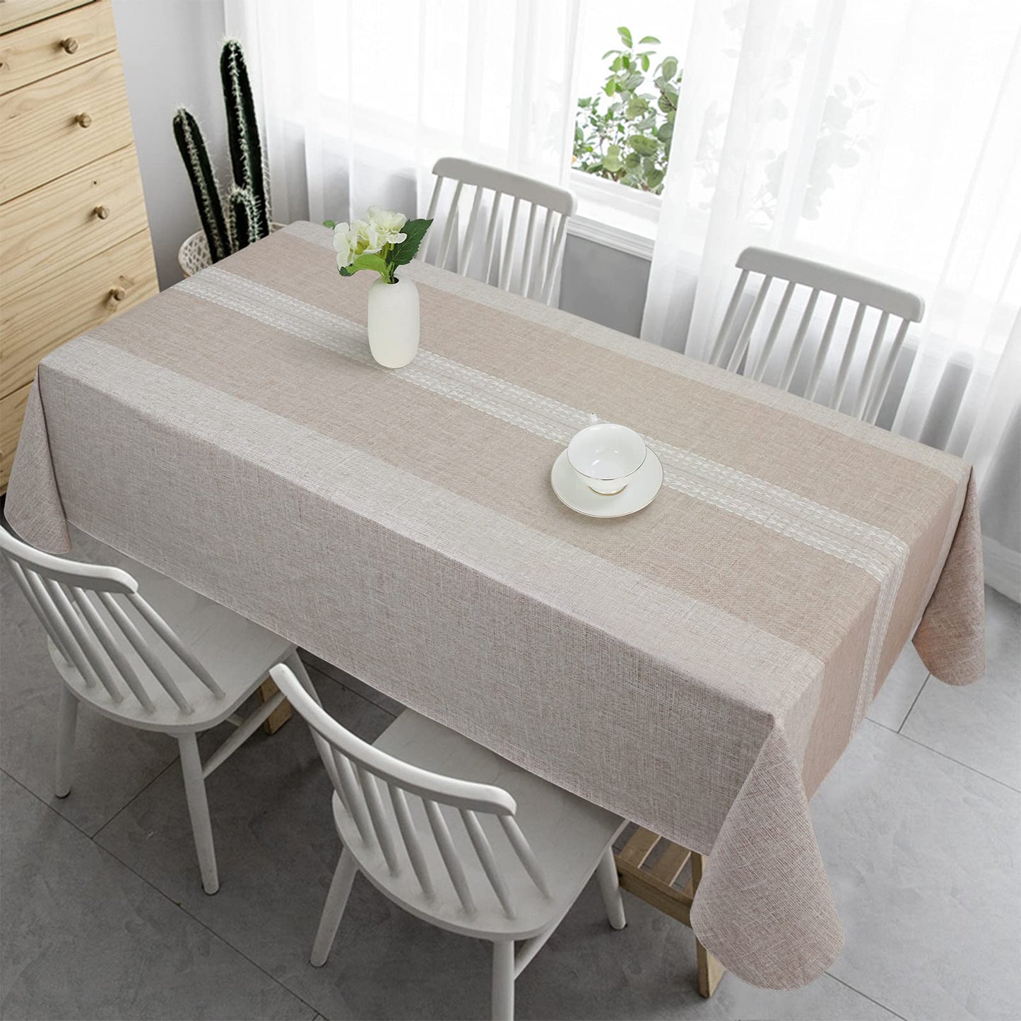 Vonabem 100% Waterproof Rectangle PVC Tablecloths, Vinyl Tablecloth with Flannel Backing, Wipeable Plastic Table Cover for Dinning, Picnic, Indoor and Outdoor(Brown, 52"x70")