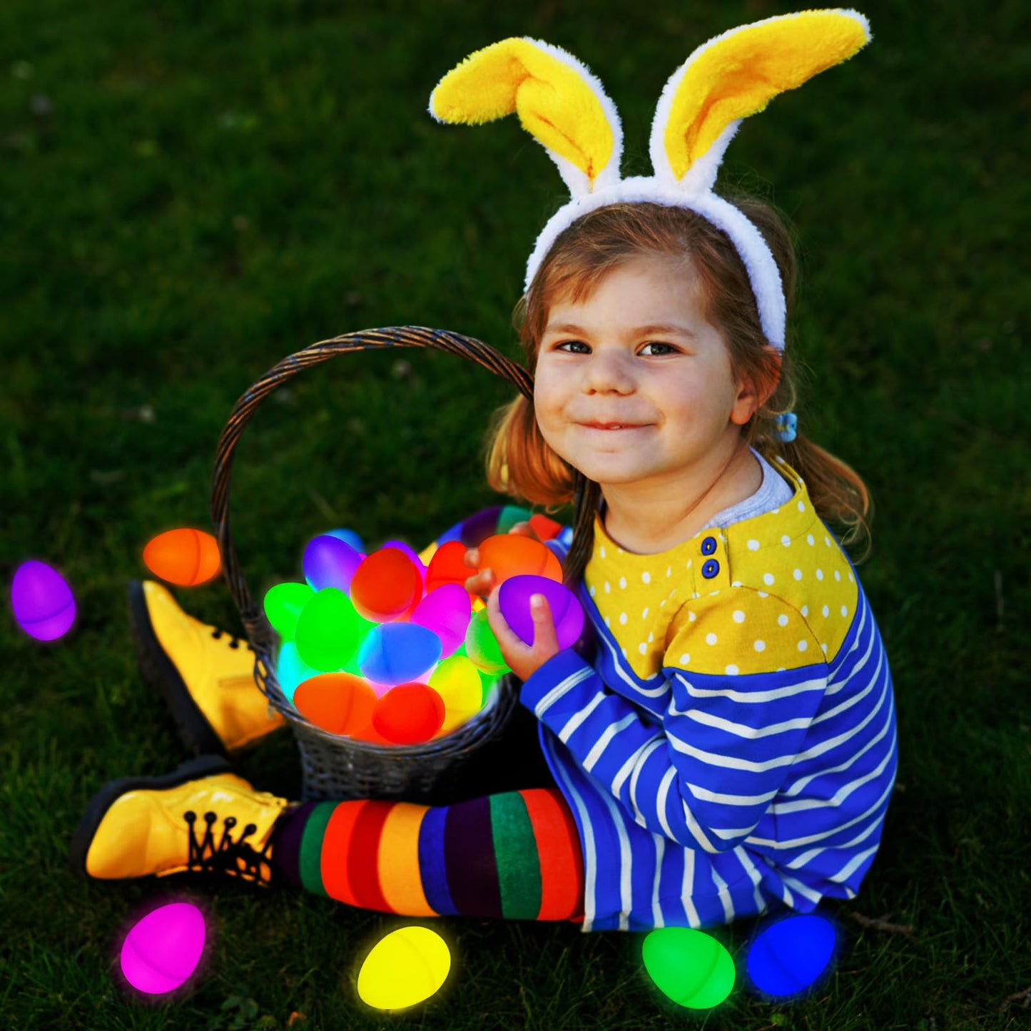 MGparty Glow in The Dark Easter Eggs, 96 Plastic Eggs with 192 Mini Glow Sticks for Kids Easter Basket Stuffers Party Favors Egg Hunt Supplies and Easter Decorations