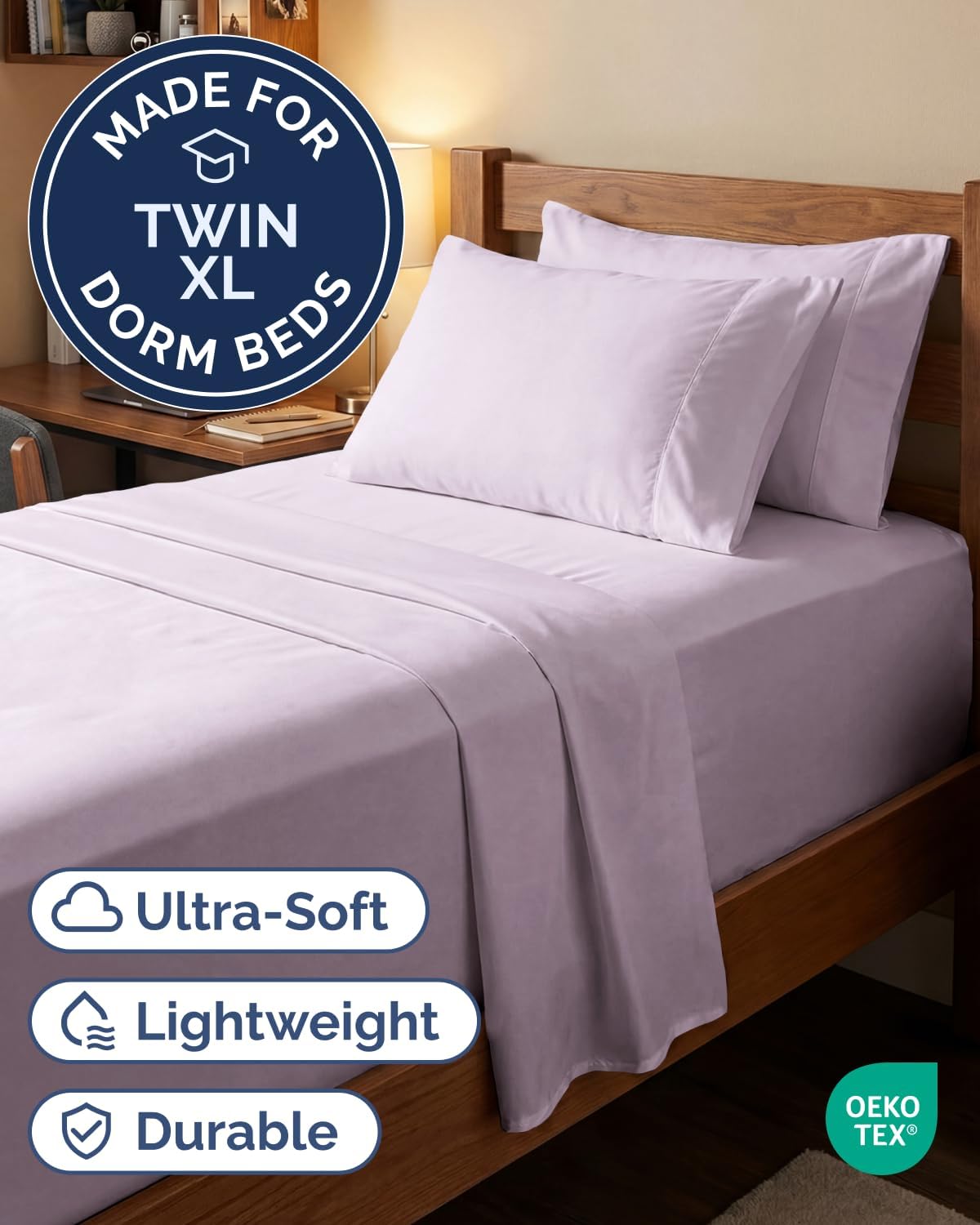 Skiennix Extra Deep Twin XL Sheet Set | 4-Piece Breathable Cooling Bedding - Soft Light Lavender, Wrinkle-Free