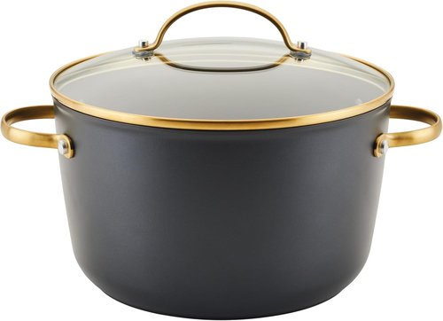Farberware Forged Induction Stockpot - 6 Quart Ceramic Nonstick Cookware with Lid | Dishwasher Safe, Black and Gold
