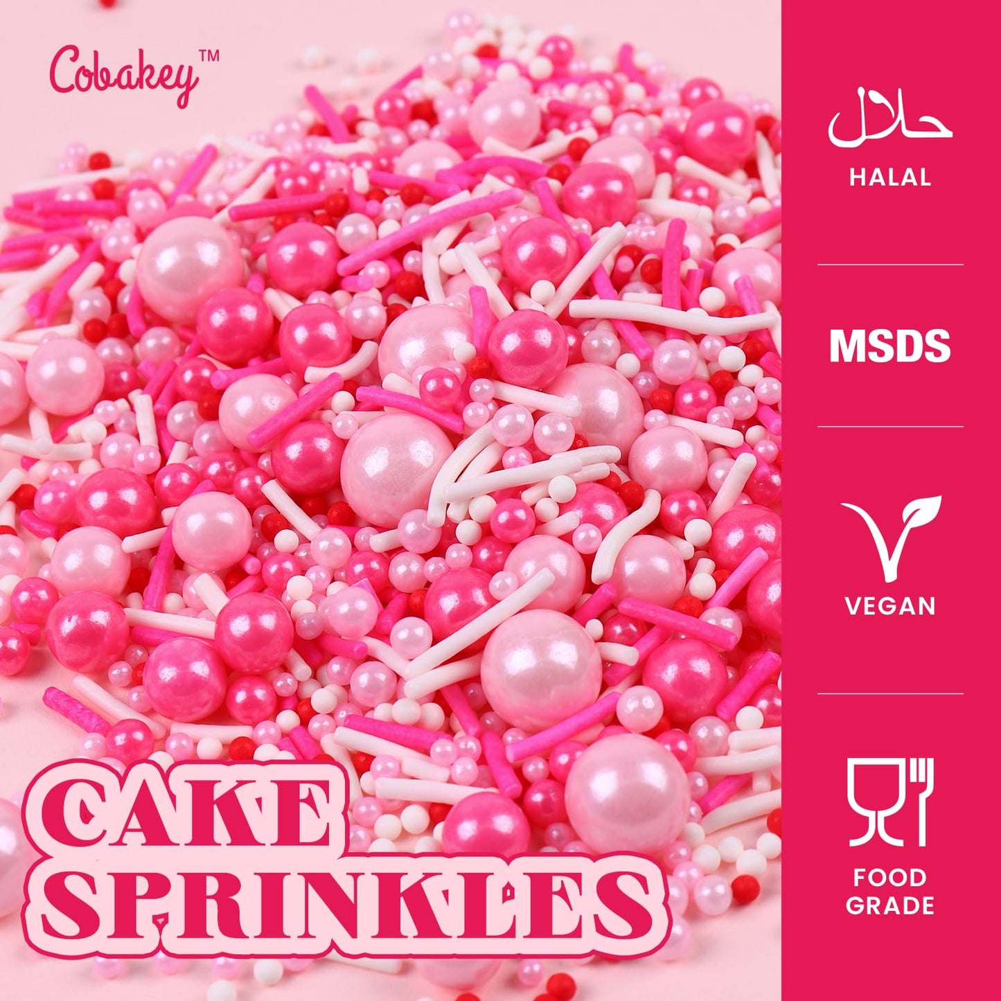 Pink Sprinkles for Cake Decorating 4.23ounce - Valentines Sprinkles for Baking, Cupcake, Ice Cream, Candy, Cookie Decorations - Pearl Sprinkles for Valentines Princess Bridal Shower Wedding Party