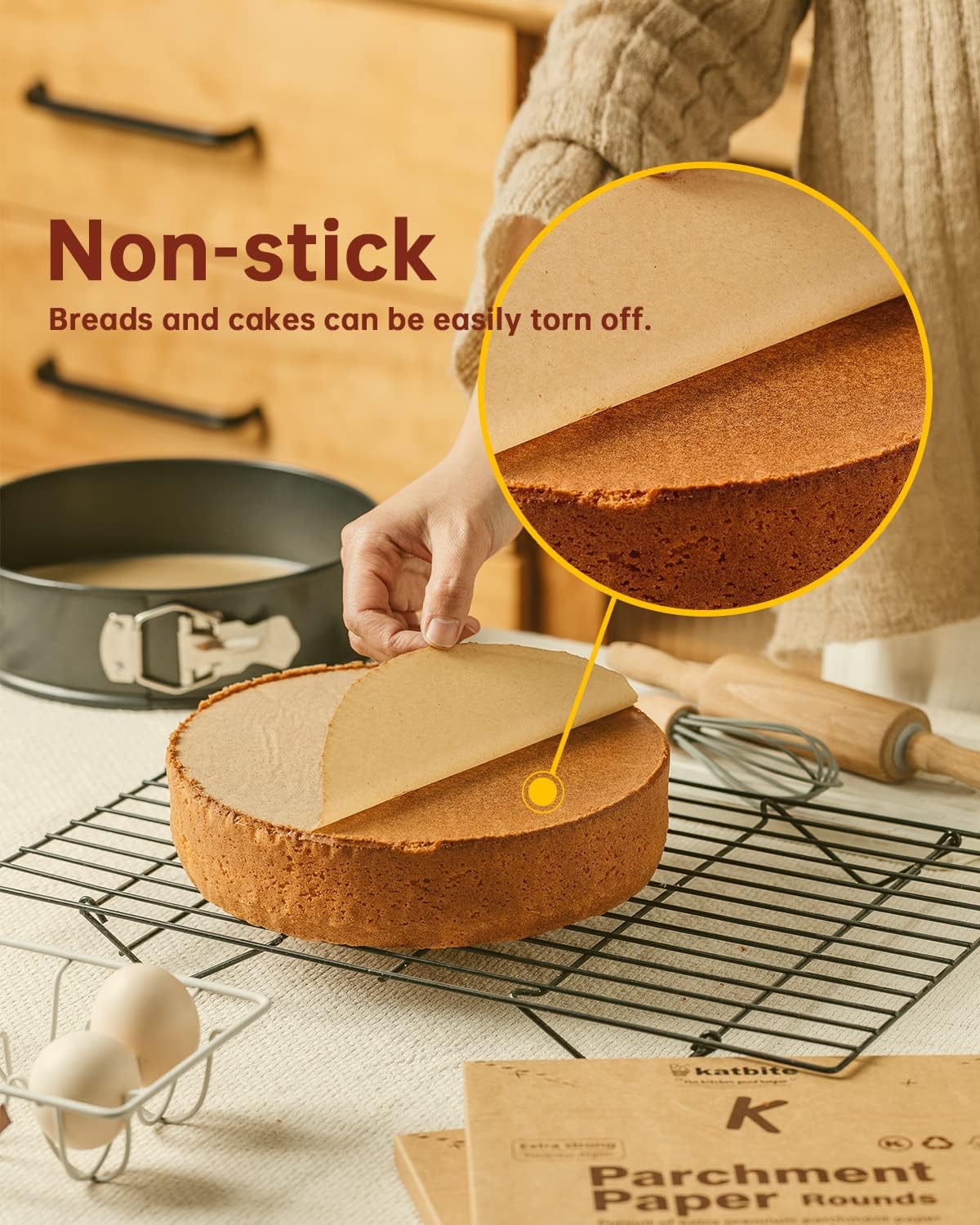 Katbite 200 Pcs Unbleached Non-Stick 9-Inch Parchment Paper Rounds | Precut Circles for Baking