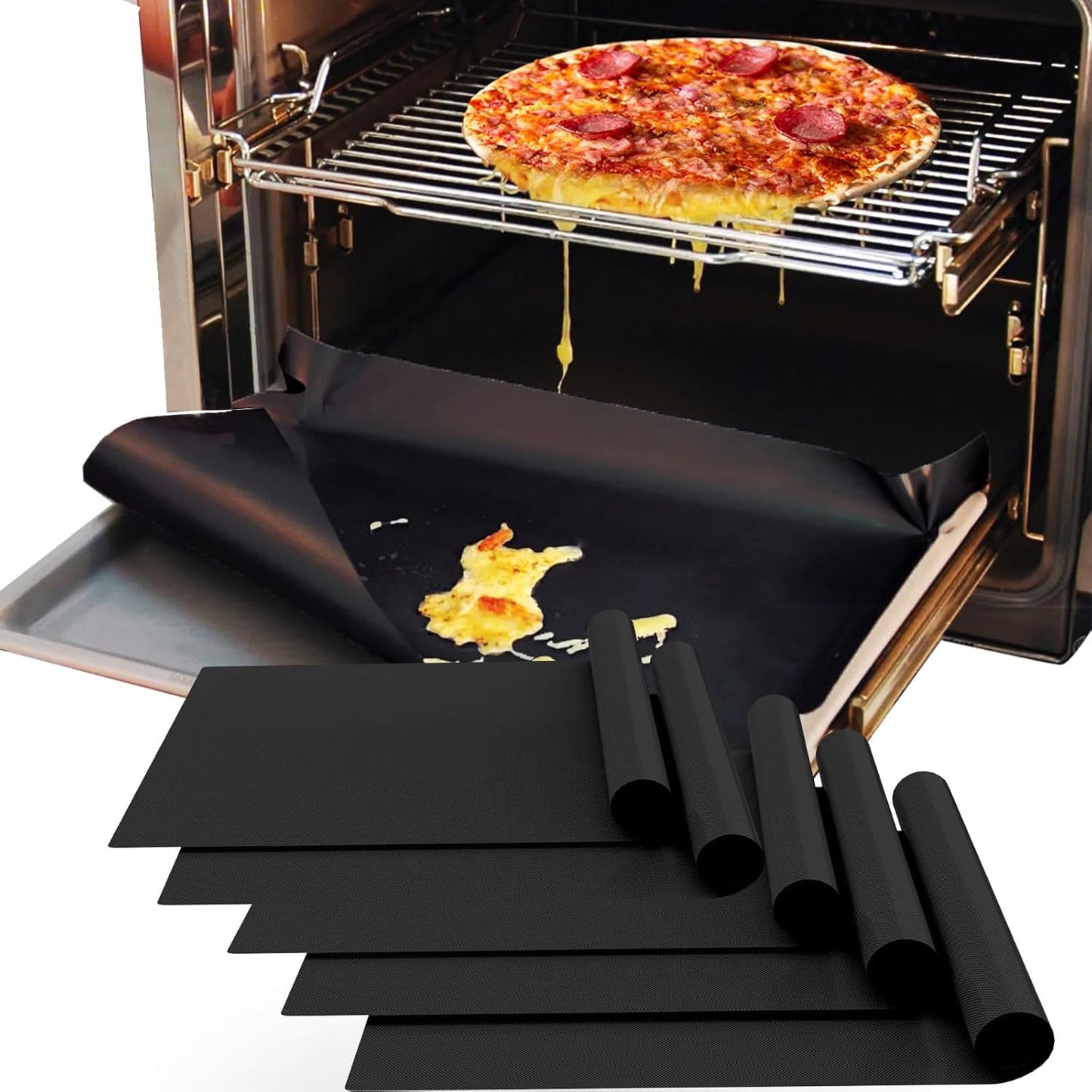 Skiennix Oven Liners - Heavy Duty Non-Stick Teflon Mats | BPA & PFOA Free, 16x24 Inch (5 Pack)