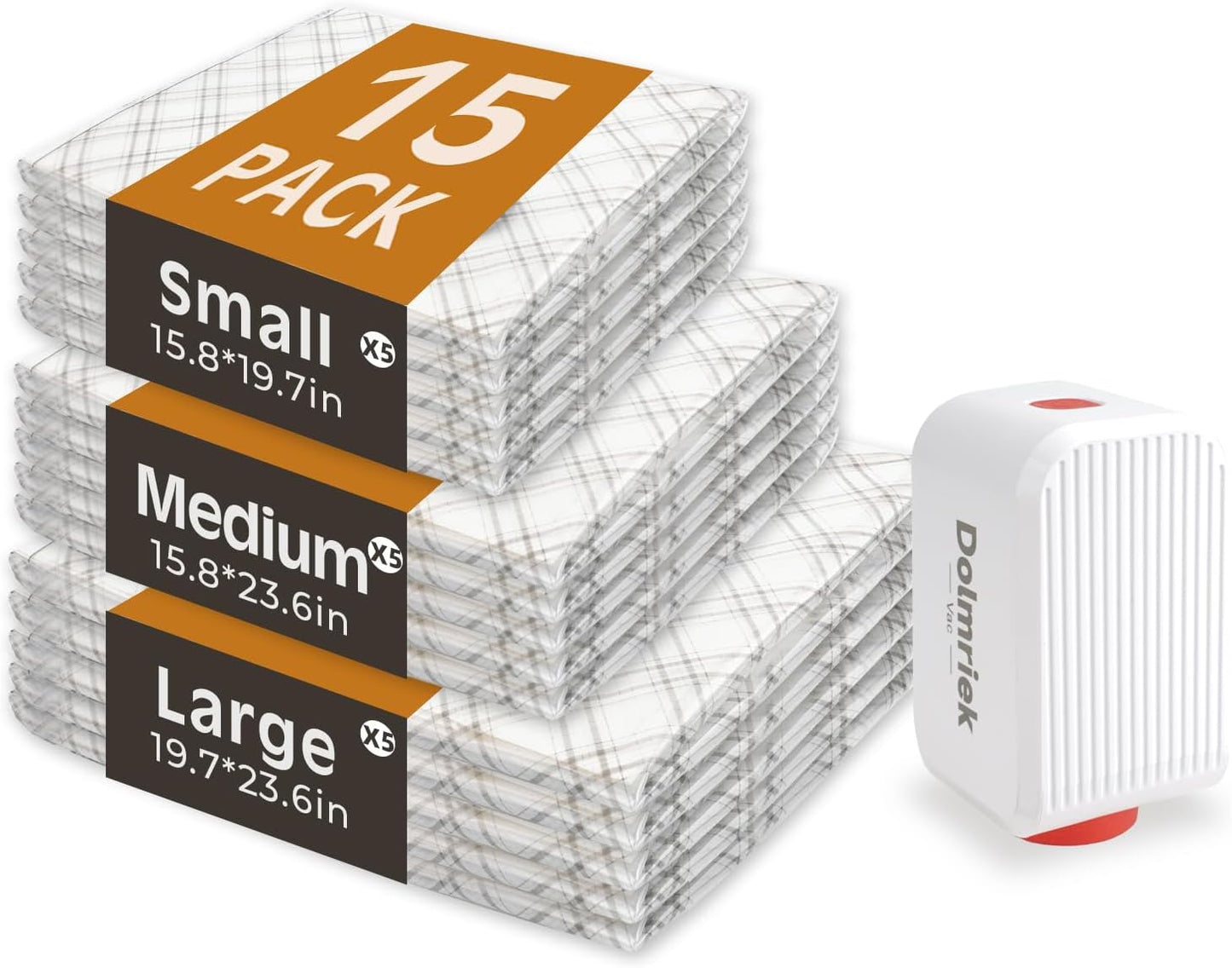 Travel Vacuum Storage Bags - 15 Pack Compression Seal Bags with USB Electric Pump | Space Saver for Luggage