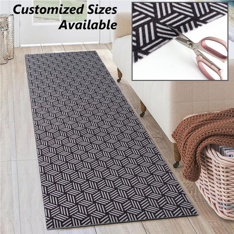 Area Rug Non Slip, 3FT x 5FT Hallway Washable Runner Rug Indoor Outdoor Rubber Back Carpet Mat for Kitchen Entryway Laundry Room Foyer Balcony Living Room, Black and White