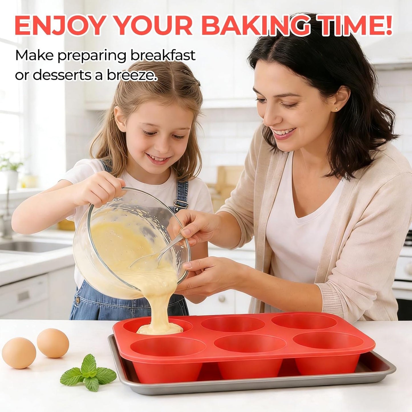 Skiennix Jumbo Muffin Pan - 6 Cup Silicone Baking Mold | 3.5 Inch Non-Stick Design for Easy Release
