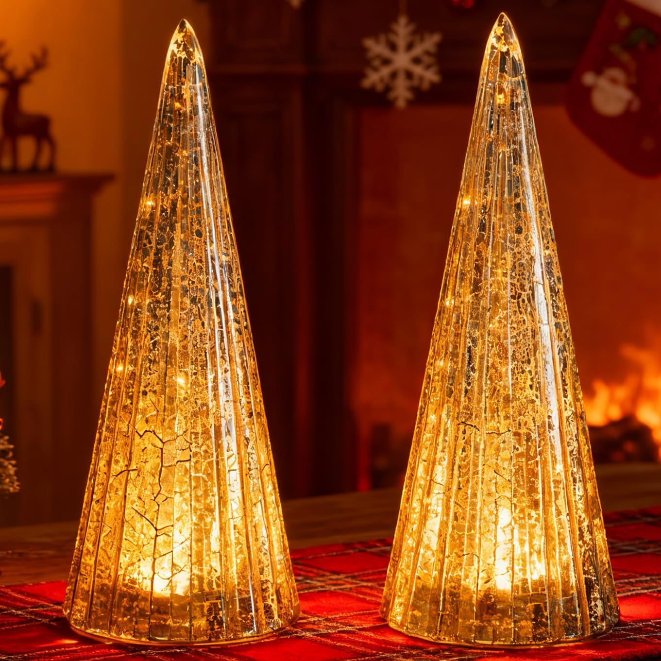 Regine Switzerland Mercury Glass Christmas Tree Set - Silver LED Collectible Figurines for Indoor Decor