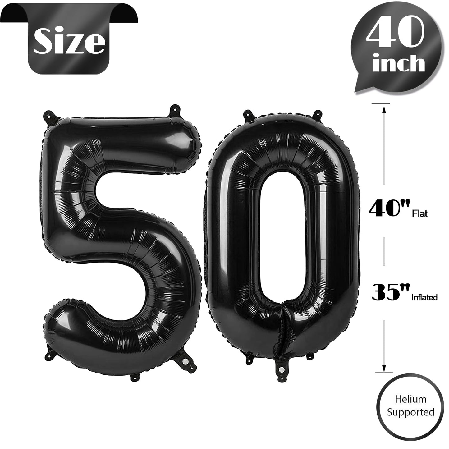 Black Number 50 Balloon 40 Inch, 50th Birthday Party Decorations for Children, Giant 50 Foil Balloon for Party Supplies