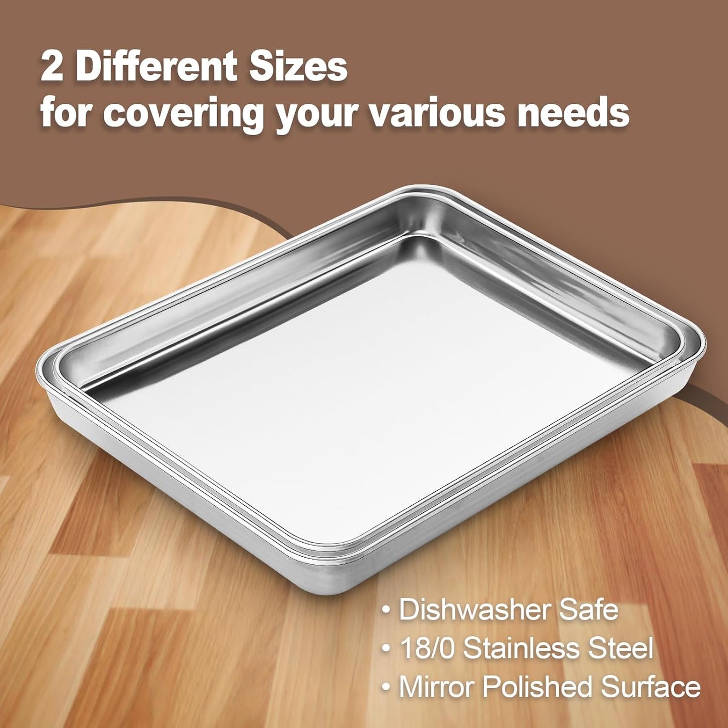 Skiennix Stainless Steel Cookie Sheets - Set of 2 Baking Pans, 10/12 Inch, Dishwasher Safe & Rust Resistant