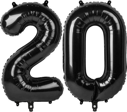 Black Number 20 Balloon - 40 Inch Foil Decoration for Happy 20th Birthday & Special Events